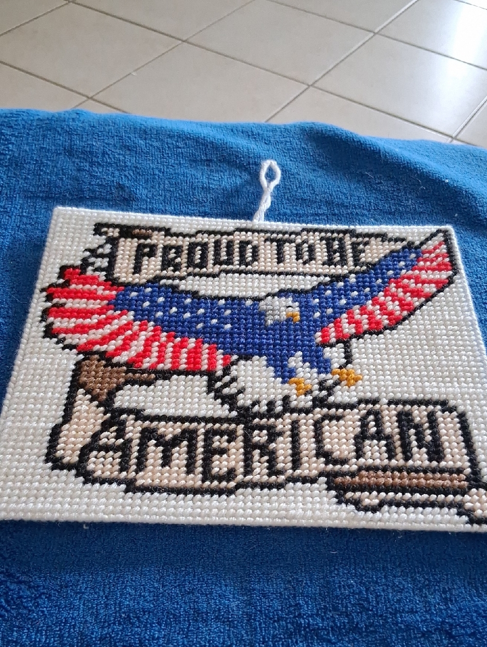 Patriotic 'Proud to be American' Beaded Wall Hanging - Blue, Red, White